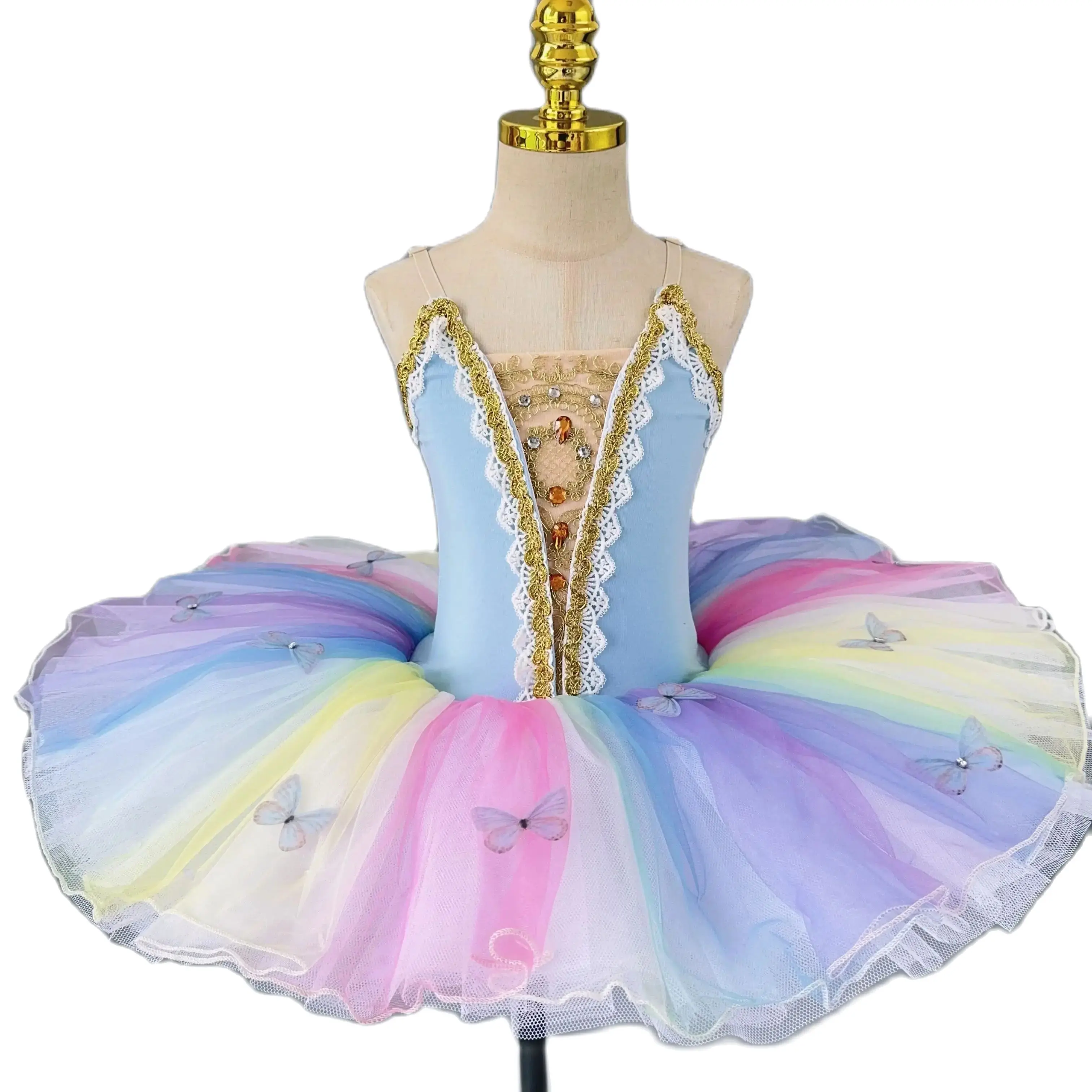 Kids Professional Ballet Skirt Girls Swan Lake Dance Children Rainbow Color Ballerina Ballet Dress Performance Dancing Costumes