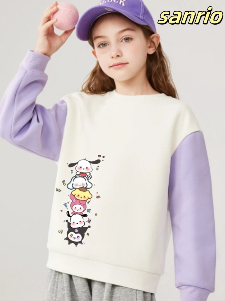 

Sanrio Autumn Baby Girls 100% Cotton Clothes Kid Kuromi Printed Sweatshirts Children Girl Patchwork Long Sleeve T-shirts Top