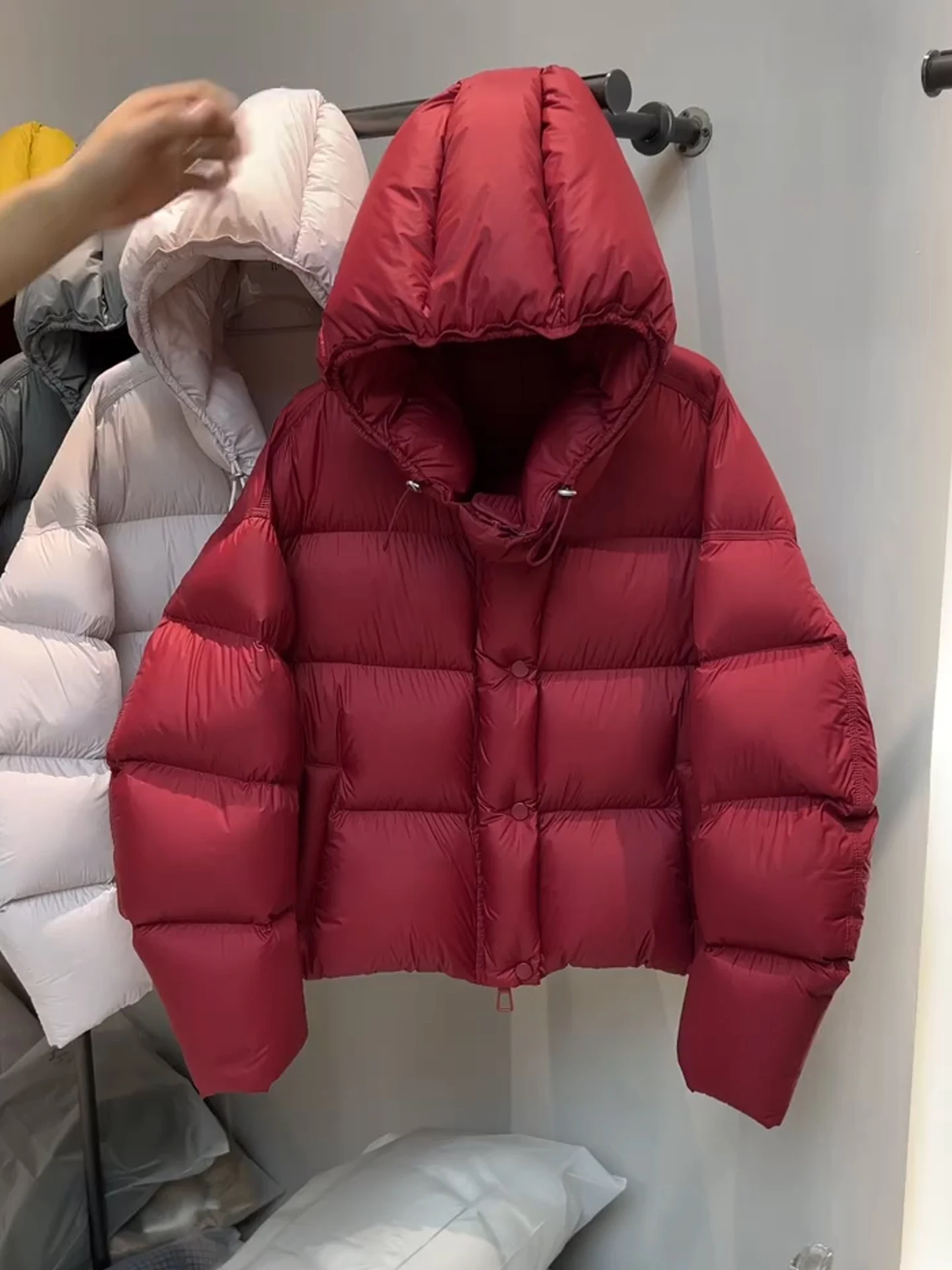 

Red Hooded Cloud Puff White Du down Jaet Women's High Fill Power Winter New Sle Ele Loose Fit Ci Casual Long Sve