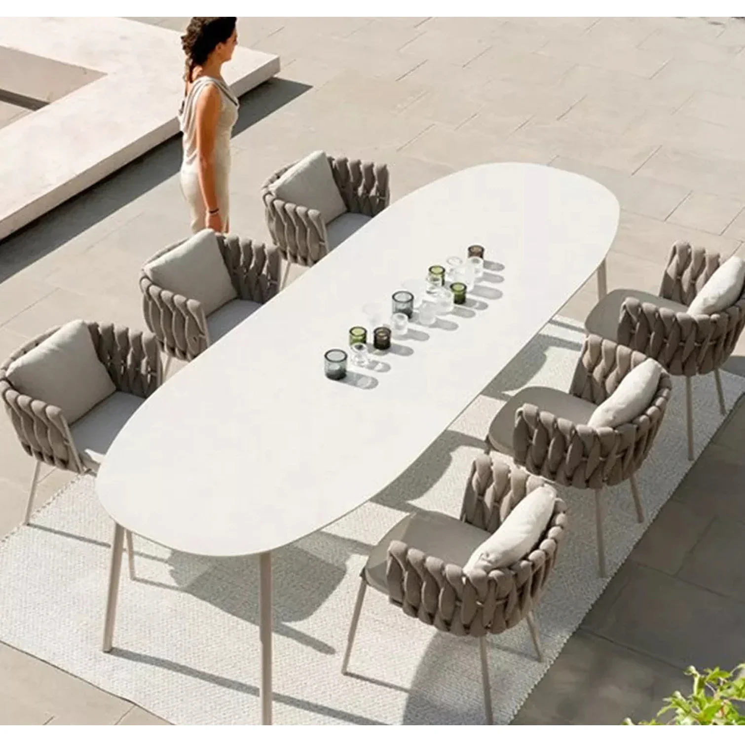 Garden Patio Outdoor Furniture Metal Dining Room Set Dining Table Set Marble Dining Table with 6 Chairs for Home