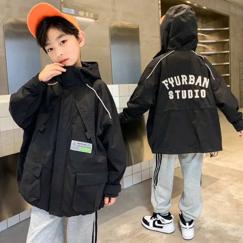 

2025 Letters Spring Autumn Overcoat Sport Teenagers Children's Warm Clothing Boys Coat Jacket Cotton Outerwear Windbreak