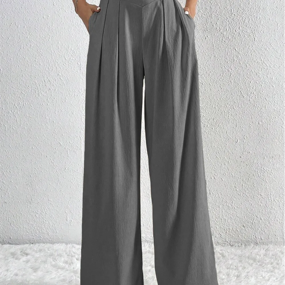 Pleated Casual Wide-leg Pants Spring Autumn New Women's Commuter Style Pocket Loose Solid Color Trousers Pantalones De Mujer
