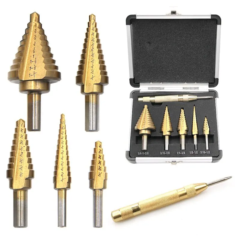 

6Pcs 1/4 3/8 Inch Straight Groove Step Drill Bit Coated Wood Metal Hole Cutter Core Drilling Tools Set Drill Bit