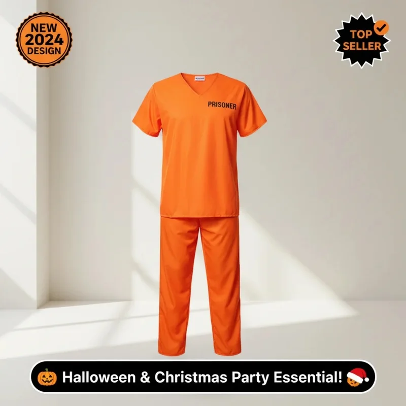Disfraz de mono de presidiario naranja de CHIOS para hombre, ideal para Halloween, Navidad, disfraces de adulto, atuendo de recluso, cosplay. CHIOS
