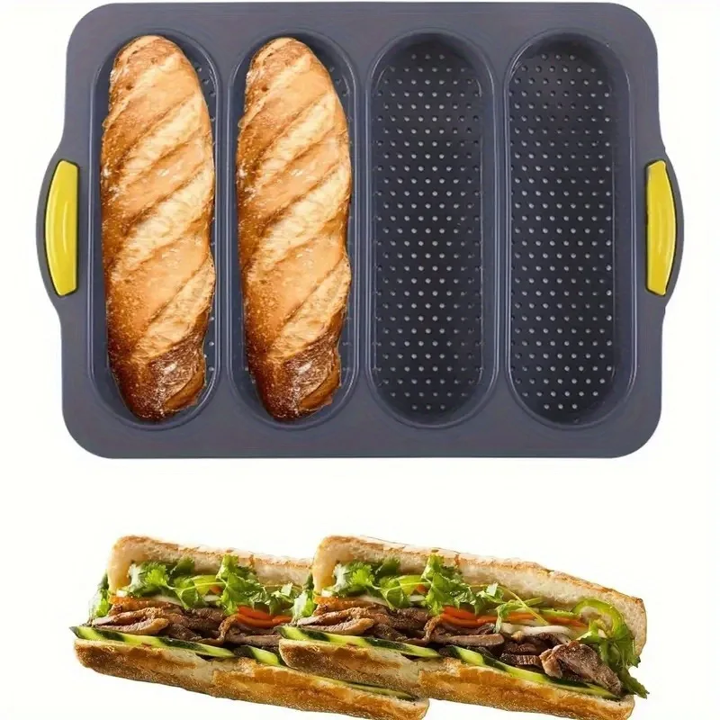 Molde para hornear baguettes antiadherente de 4 ondas - Bandeja para pan francés, sándwiches y hot dogs, utensilio de cocina resistente al calor