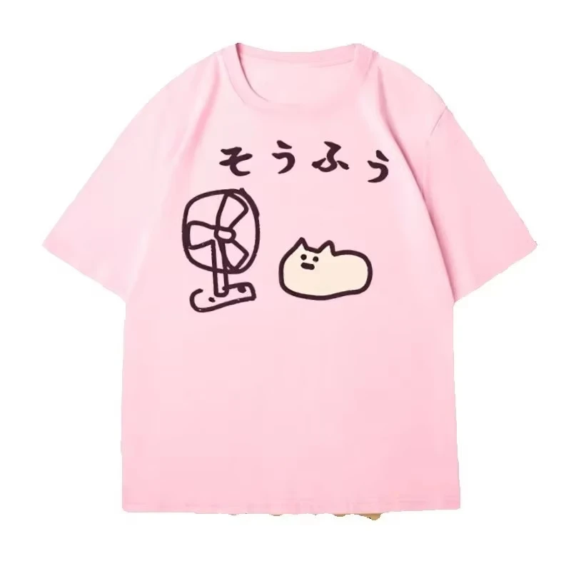Cool Japanese Style Fan Cat T-shirt Women Funny Short Sleeve Tshirt Graphic T Shirts Summer Streetwear Pritned Tees