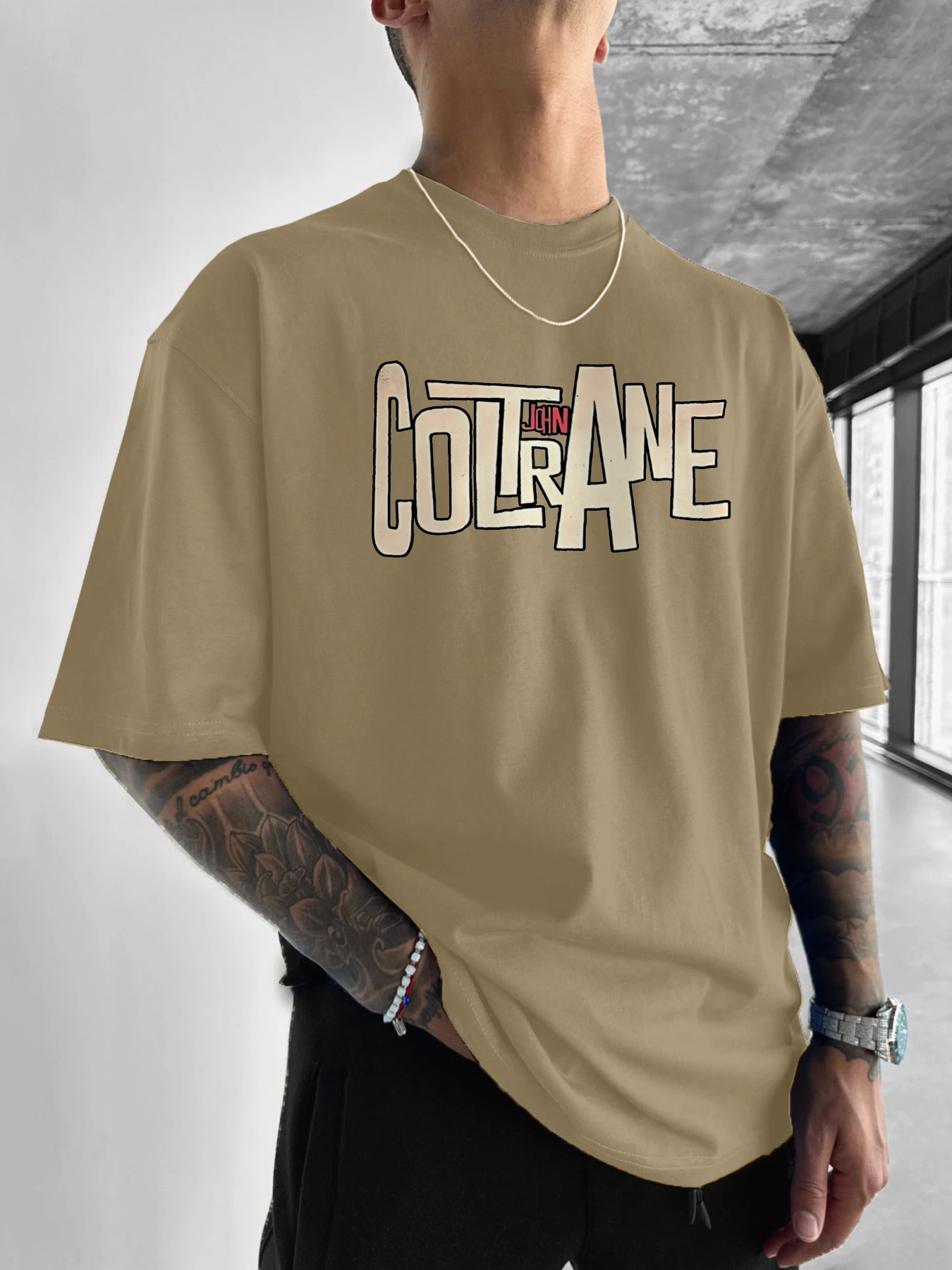 John Coltrane Name Art Printed T-Shirt Jazz Legend Commemorative Summer Hundred Casual Printed Men's T-Shirt