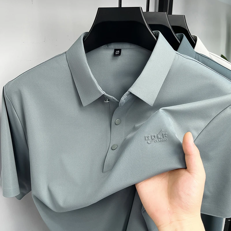 

Short Sleeved T-shirt Men's Collar Solid Color Middle-aged Half Sleeved Printed Seamless Polo Shirt Summer Top Men's T