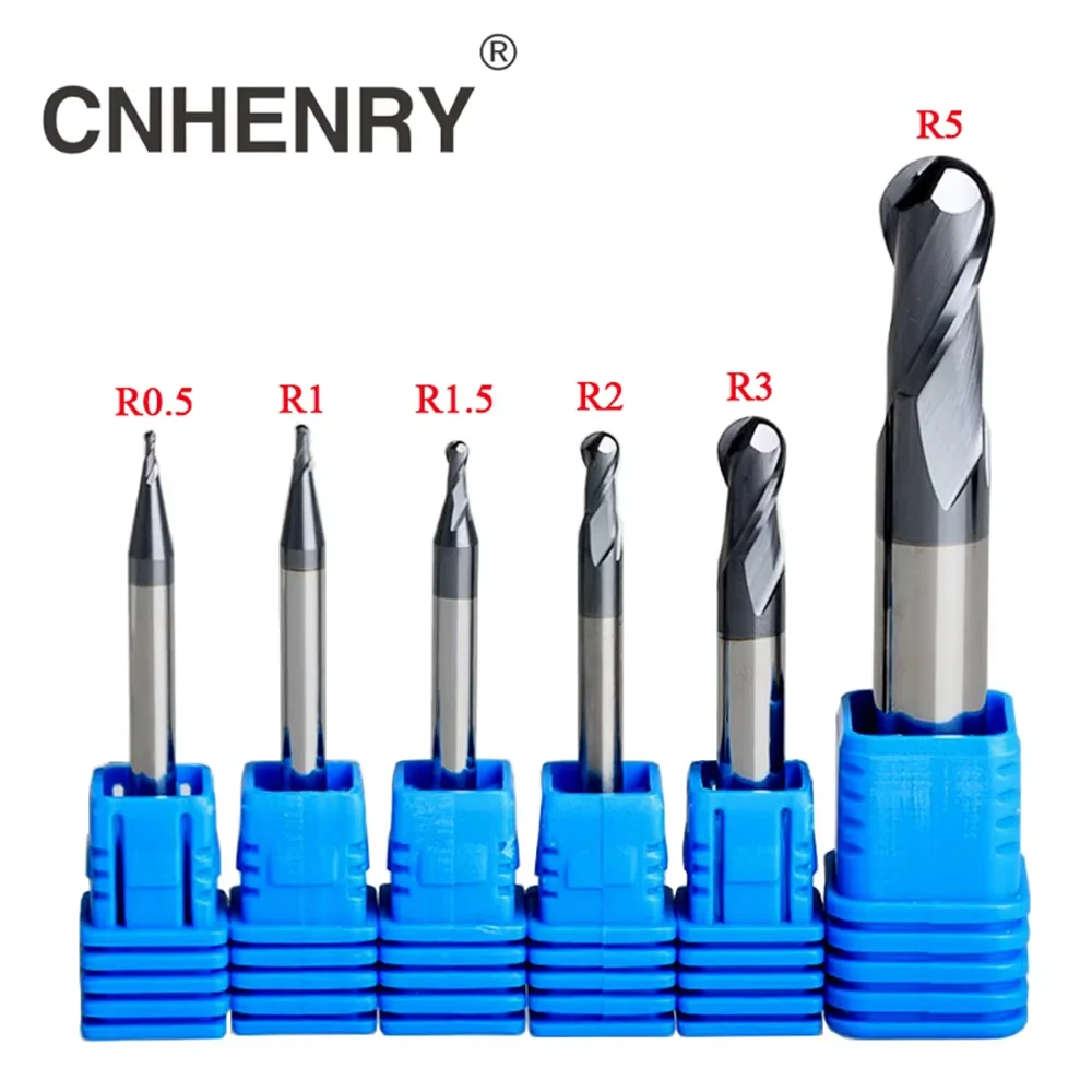 6 ชิ้น/เซ็ต R0.5 R0.75 R1 R1.5 R2 R3 จริง HRC45 สําหรับ 2 ขลุ่ยปลายจมูกเครื่องตัด CNC Router Bits ชุด