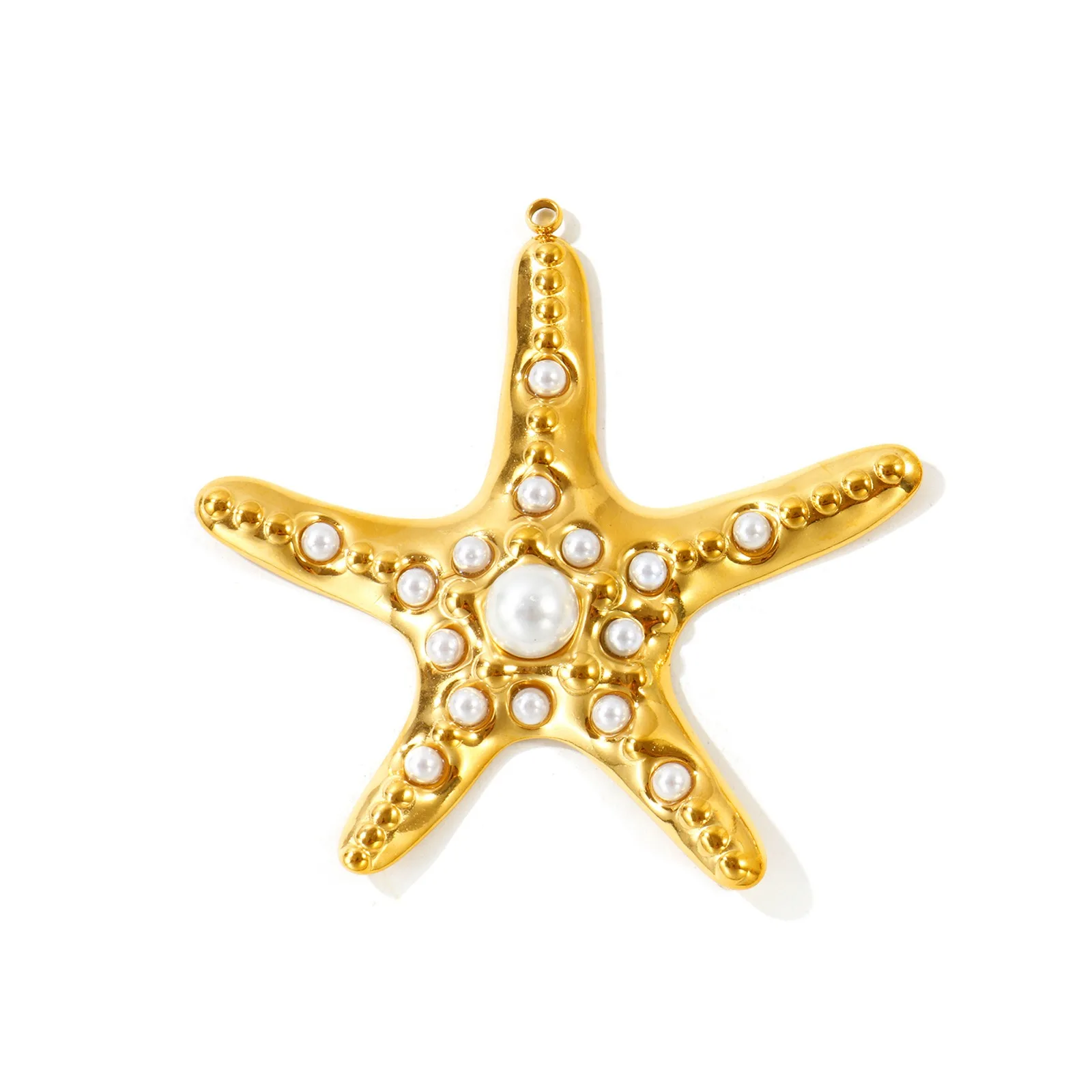 1 Stück Ozean-Schmuck Seestern-Kreuz-Anhänger 18K vergoldet Acryl Imitationsperle 304 Edelstahl Charms DIY Halskettenherstellung – Detail 2