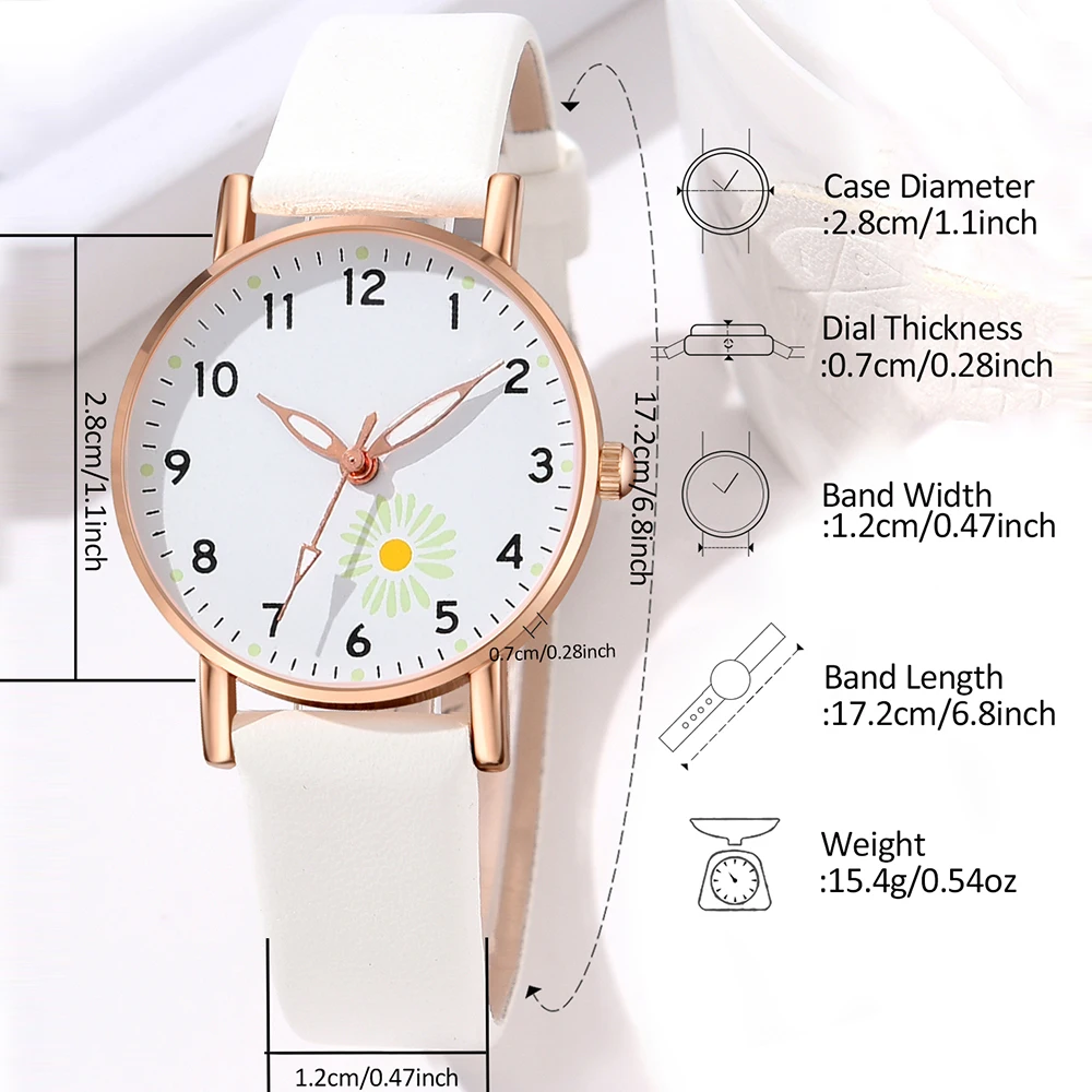 1Pcs Elegant And Minimalist Style Daisy Element Dial Watch Paired With Couple\'s Casual Quartz Watch Is The Perfect Gift For Her