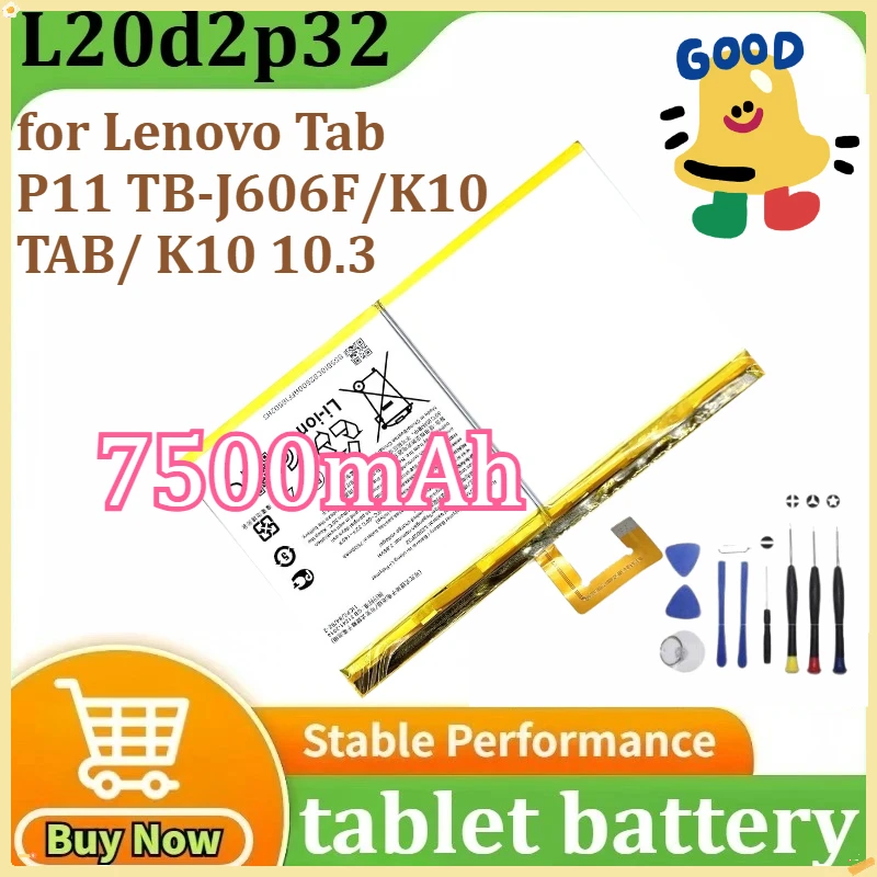 

New Battery L20d2p32 3.8V for Lenovo Tab P11/ TB-J606F/K10 TAB/ K10 10.3 Battery 7500mAh+ Tools