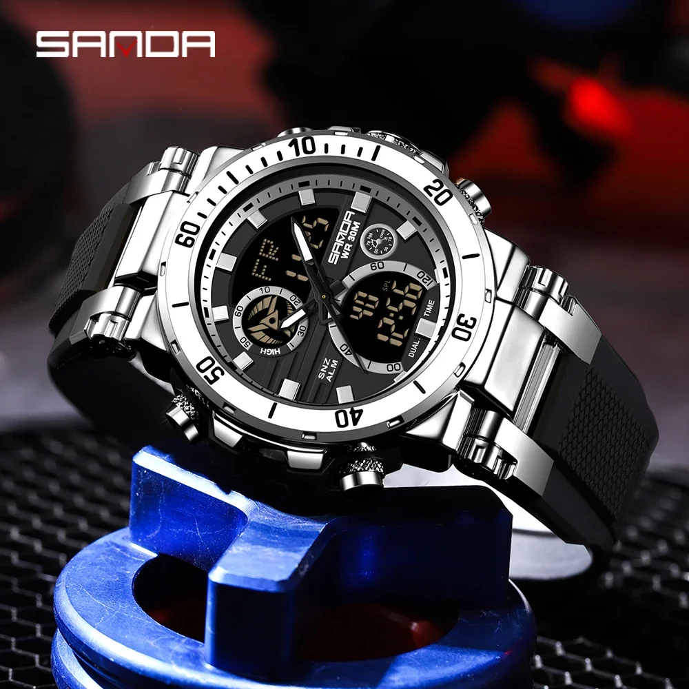 

Sanda New 6175 Men's Cool Electronic Watch Multi functional Steel Band Men's Watch for Junior and High School Students