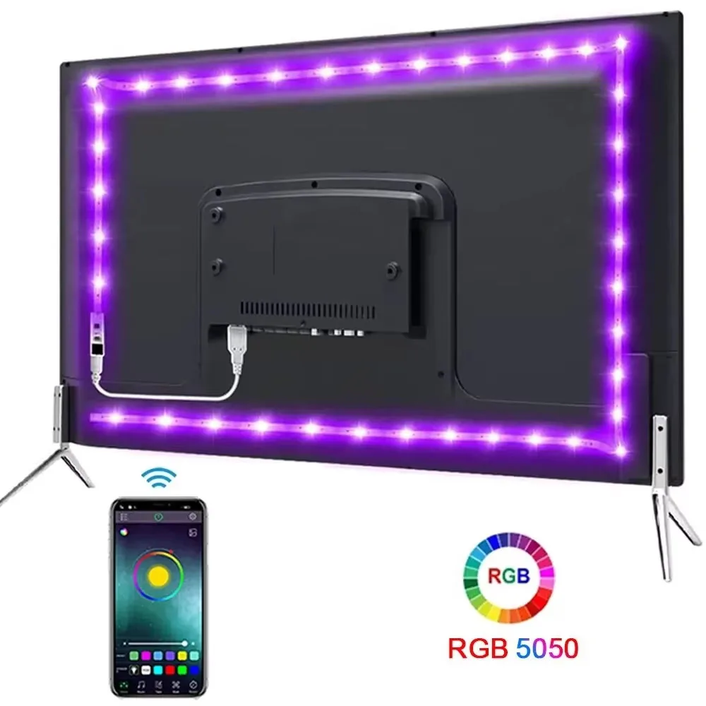 

Светодиодная лента RGB SMD 5050, USB-приложение, управление Bluetooth, гибкая лента, диодная лента для ТВ-фона, гостиной, спальни