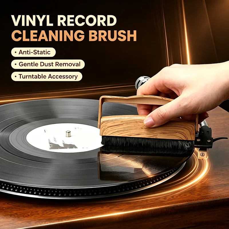 Anti Static Vinyl LP Record Cleaner Brush with Handle Gentle Dust Removal Brush for Turntable Phonograph Record Maintenance Tool