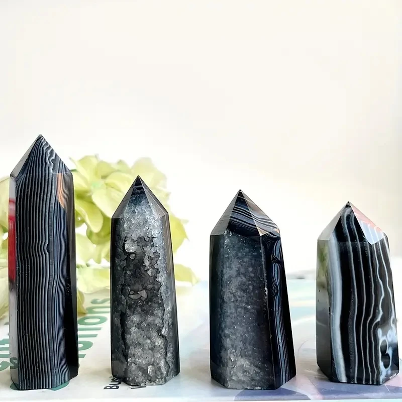 1pc Natural Black Agate Crystal Tower,Natural Stone for DIY, Home Decor Unique Gifts - view 2
