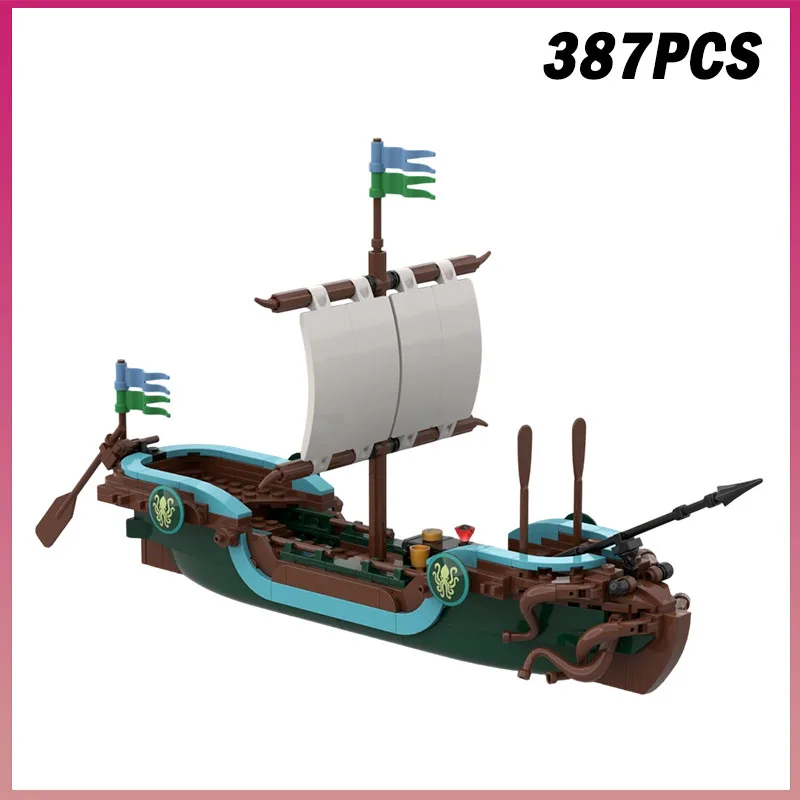 

387 деталей, конструктор MOC «Средневековый корабль викингов», морская приключенческая лодка, строительные блоки, игрушка для сборки, подарок на день рождения для взрослых и детей