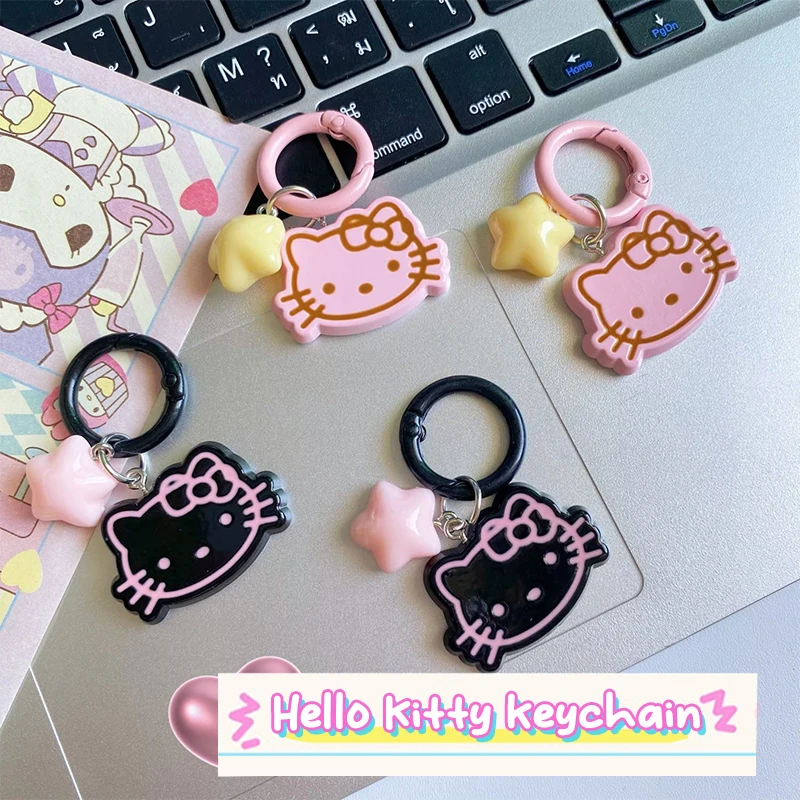 Sanrio Kawaii Hello Kitty Keychain Cute Cartoon Doll Pendant Decoration Star Keyring Jewelry Girl Child Gifts Toy