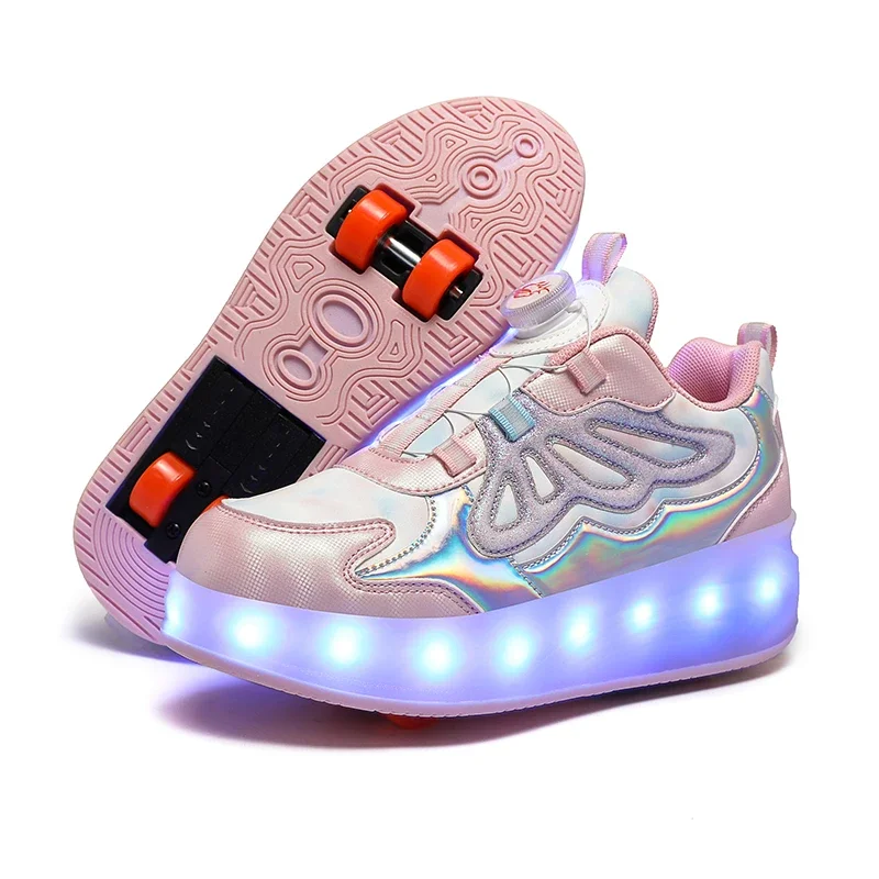 Roller Skate Shoes 4 Wheels Sneakers Children Boys Led Flashing Light Gift Girls Fashion Sports Casual Led Light Kids Toys Boots