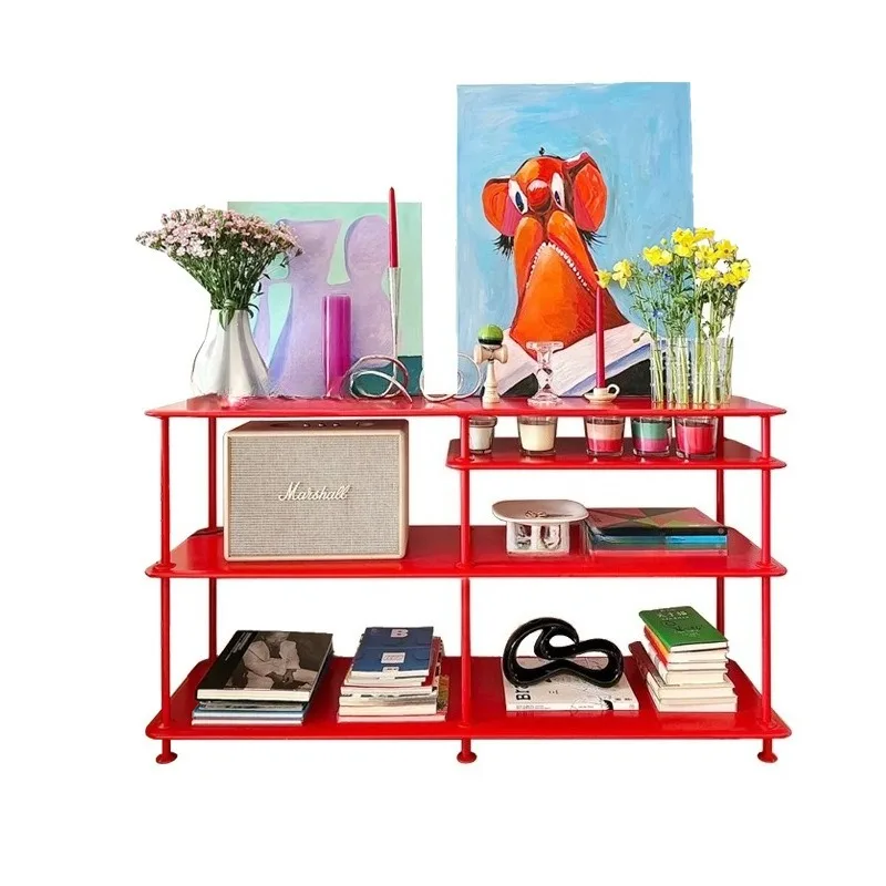 Floor shelf Nordic medieval designer living room storage rack ins wind red display shelf bookshelf
