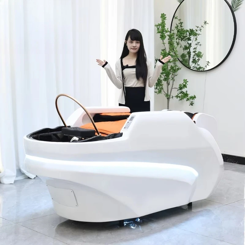 

Modern White Japanese Electric Massage Hydrotherapy Headspace Shampoo Bed Spa Hair Salon Lay Down Washing Chair