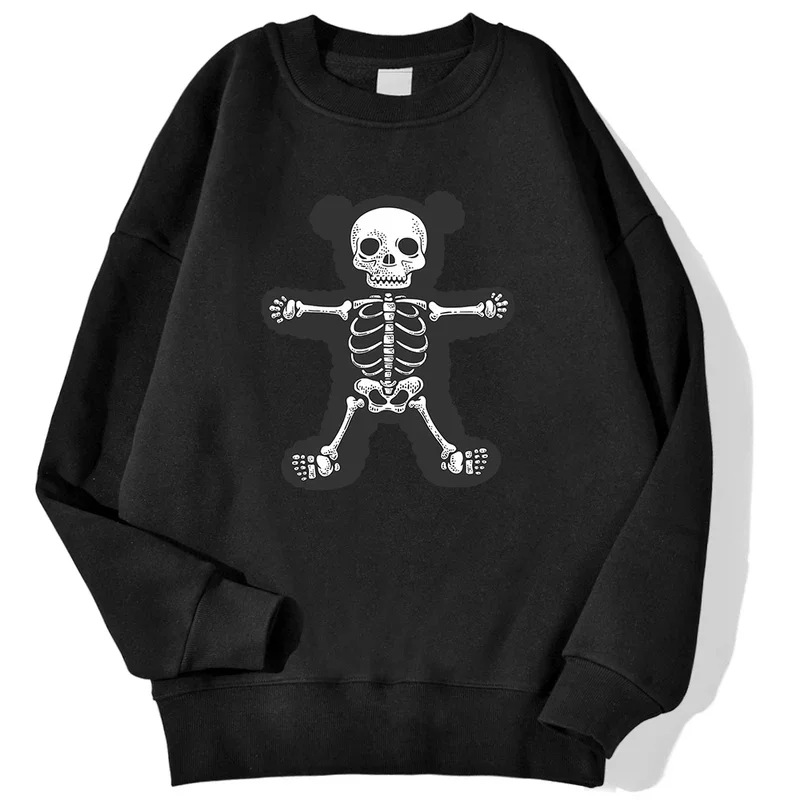 The Skeleton Of A Full Teddy Bear Printed Men Pullovers Casual Big Size Hooded Warm Fur-Liner Sweatshirts Simple S-Xxl Tracksuit