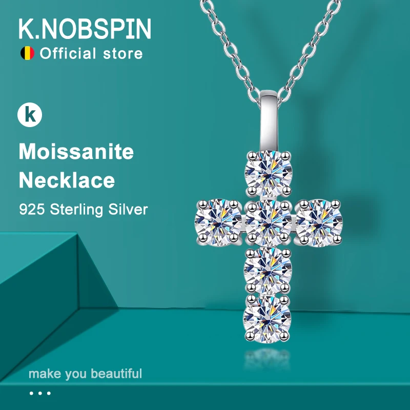 

KNOBSPIN 3ct D VVS1 Moissanite Cross Pendant Necklaces for Women Man Sparking Diamond with GRA 100% 925 Sterling Silver Necklace