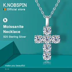 KNOBSPIN 3ct D VVS1 Moissanite Cross Pendant Necklaces for Women Man Sparking Diamond with GRA 100% 925 Sterling Silver Necklace
