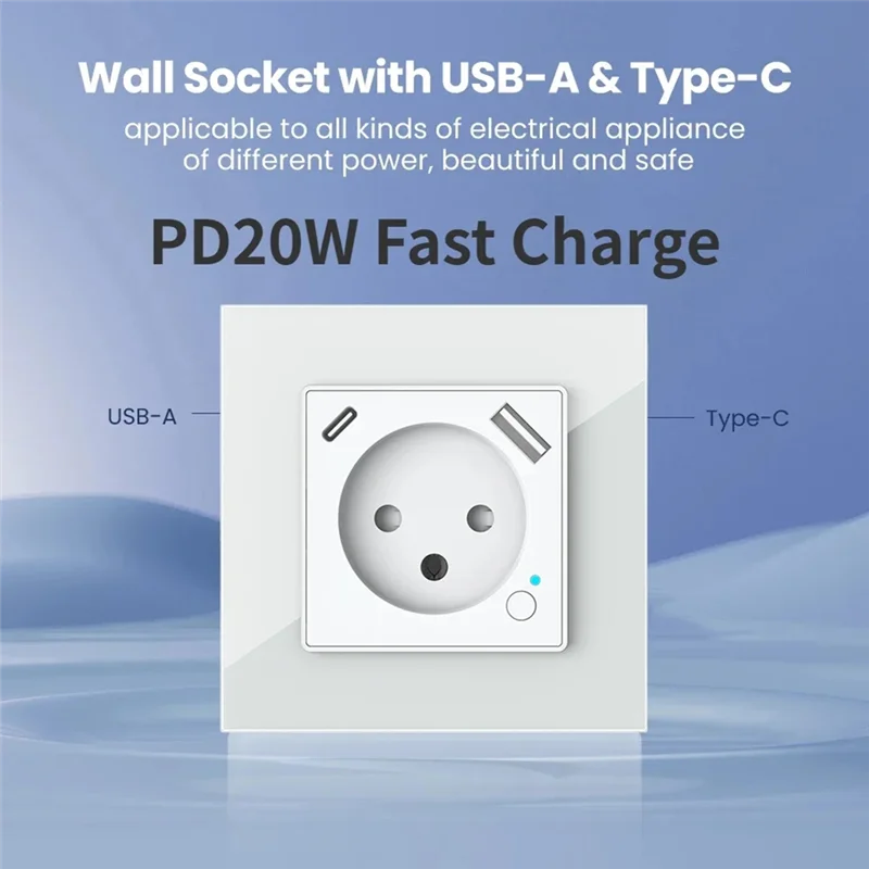 

New-Wi-Fi Tuya Smart Israel Wall Socket Power Plug Outlet USB Type-C PD20W Charge Port For Iphone Remote By Alexa