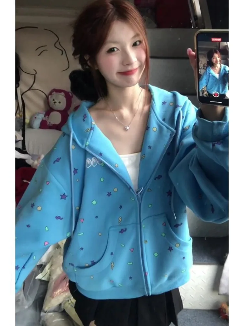 Blue Series Elegant en voortreffelijk Losse, veelzijdige ritssluiting met capuchon Lente- en herfstverkleedcollectie Casual modetrends