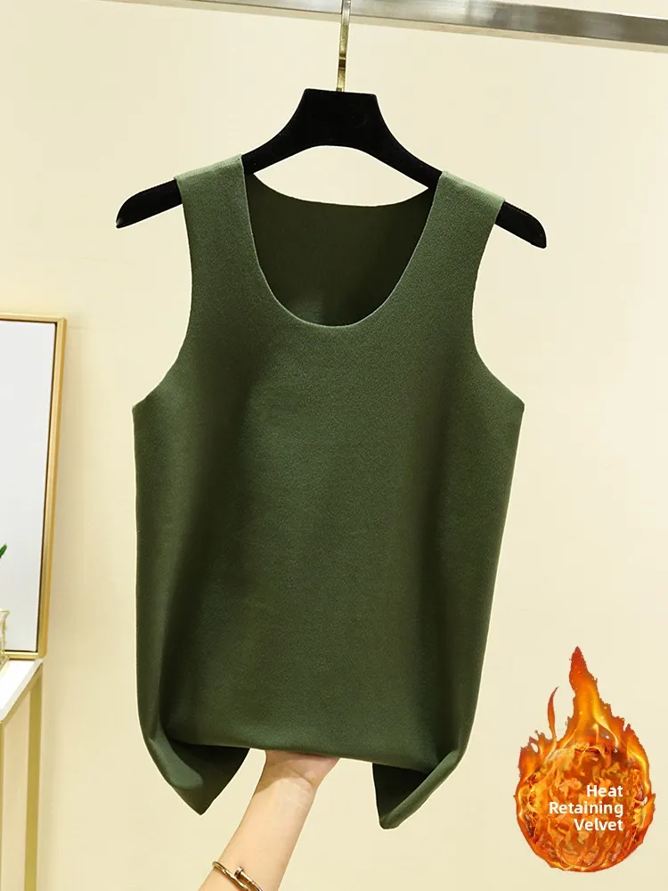 Men's Silk Fleece Lined Vest Seamless Warm Thickened Sleeveless Base Layer Shirt Inner Wear Fleece Lined V-neck Thermal Fiber