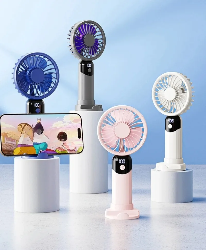 Mini Portable Handheld Fan: LED Display, 3-Speed Strong Wind, Fan Rechargeable Portable, Sleek Design for Travel/Camping/Office
