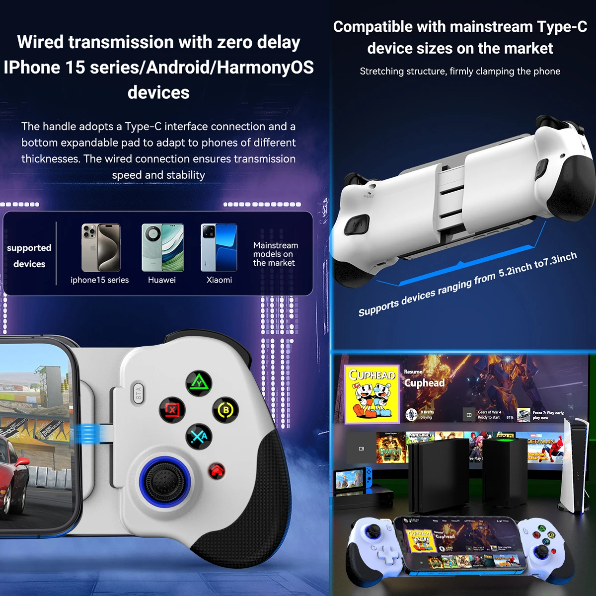 USB-C Mobile phone Game Controller For Android /I15 series MIF Gamepad Support  Cloud gaming  streaming Game Plug and Play For X