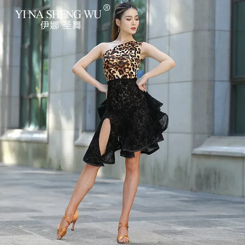 

Новая женская кружевная юбка с разрезом для взрослых, костюм для латинских танцев, костюм для соревнований, юбка для танцев национального стандарта ча-ча