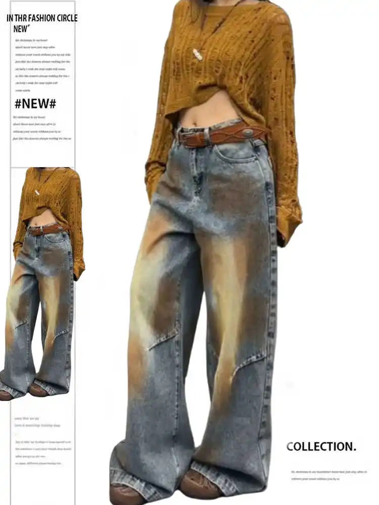 

Women's Baggy Jeans 2000s Y2k Street Wear Goblin Core Japanese Grunge Cyber Punk Denim Pants High Street Long Trousers Harajuku