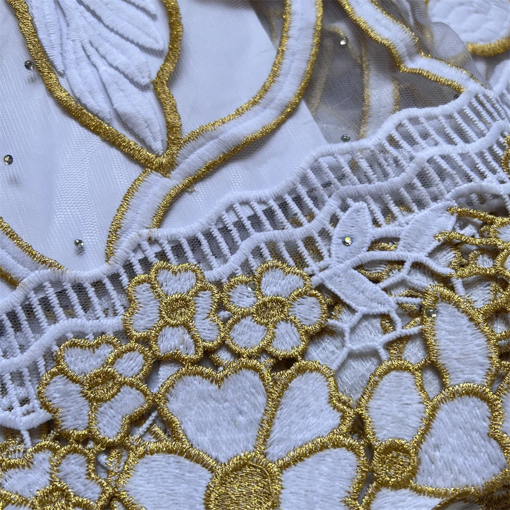 

Модная высококачественная африканская нигерийская тюлевая кружевная ткань, органза с вышивкой, гипюр, для праздничных платьев, брокат, 5 ярдов, PS0023