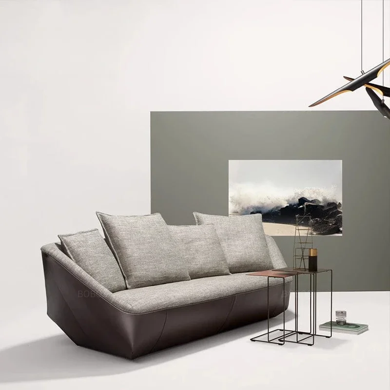 Italian living room art saddle leather single triple fabric sofa