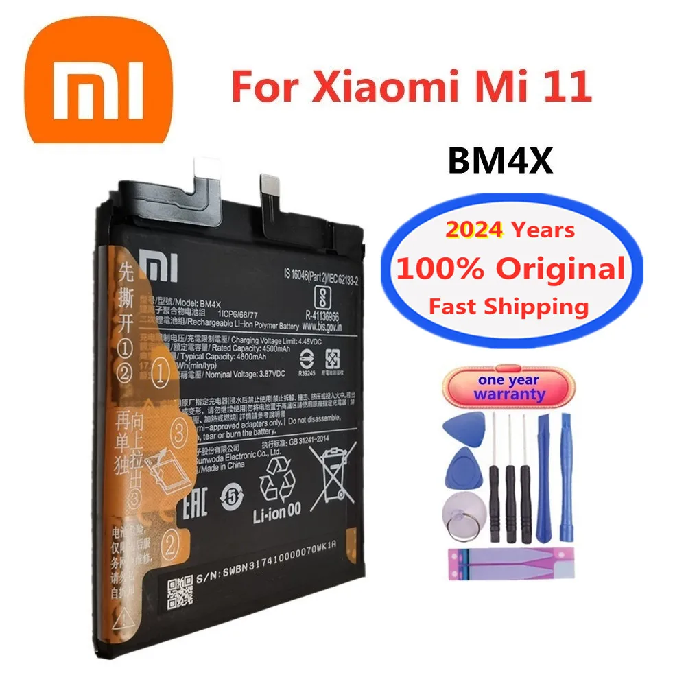 2024 Years BM4X 100% Original Battery For Xiaomi 11 Mi 11 Mi11 BM4X 4600mAh High Quality Phone Replacement Batteries Bateria