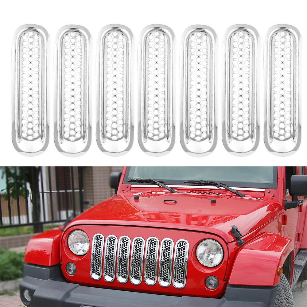 

7pcs/Set Car Front Insert Mesh Grille Cover Black Chrome Auto ABS Styling Sticker Trim For Jeep Wrangler JK 2007-2017