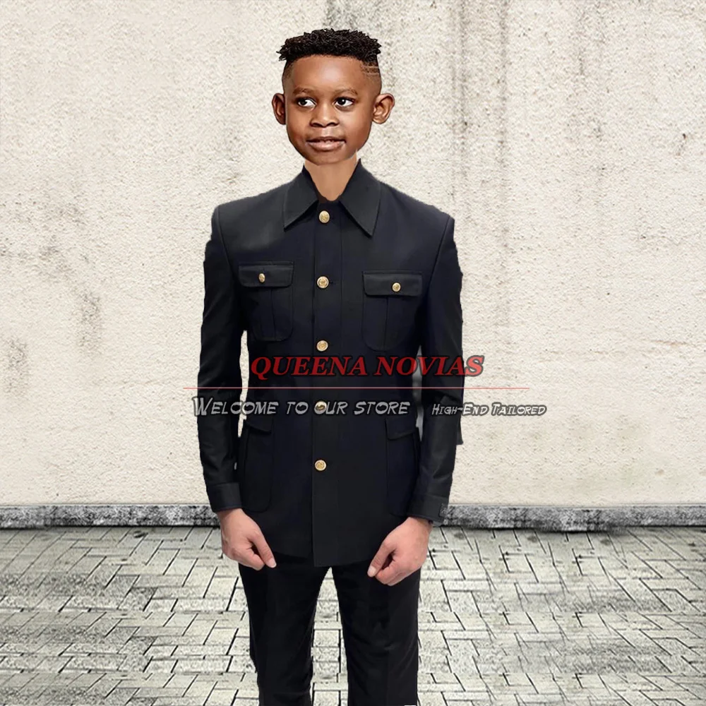 Boys \'kıyafetleri resmi düğün smokin çocuklar için standart yaka Blazer terzi 2 parça ceket pantolon afrika çocuk giyim