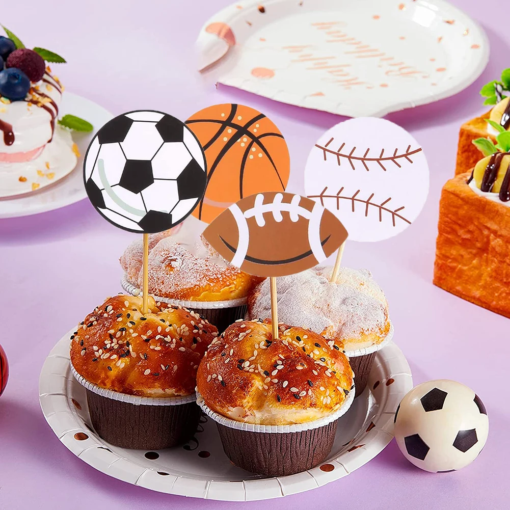 12 Pieces Sports Cupcake Toppers Sports Party Cupcake Picks Baseball Basketball Soccer Football Tennis Volleyball Cake Toppers