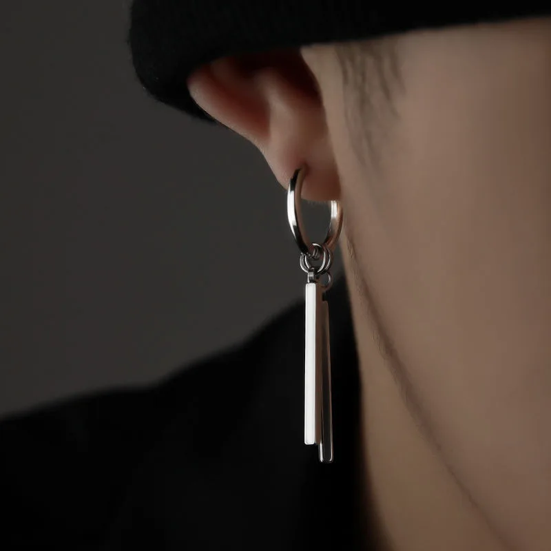 Men's tide, high sense, trend, personality, earrings, long sticks, men's earrings, square sticks, ear rings, cool.