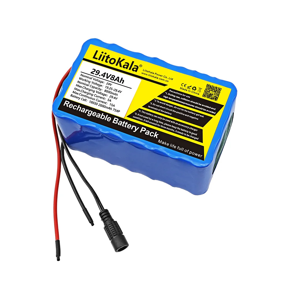 LiitoKala-batería de iones de litio de alta potencia, 24V8Ah, 7S4P, 18650 v, 29,4 mAh, para bicicleta eléctrica, ciclomotor, eléctrica, de iones de litio