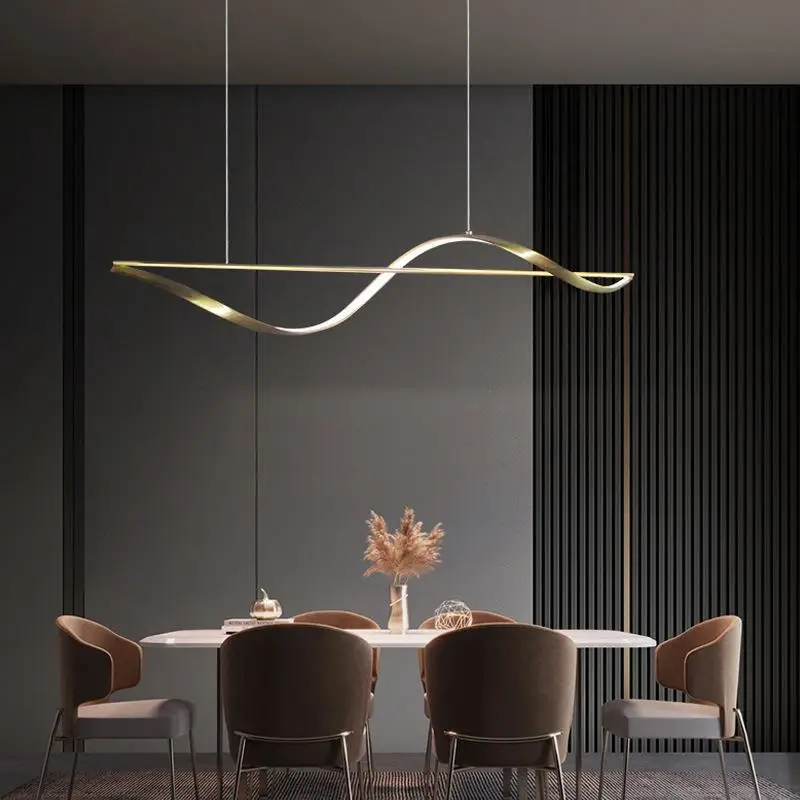 Nordic Art Line Dining Table Pendant Lamp All Copper Light Luxury Modern Design Restaurant Bar Parlor Cafe Minimalist LED Light