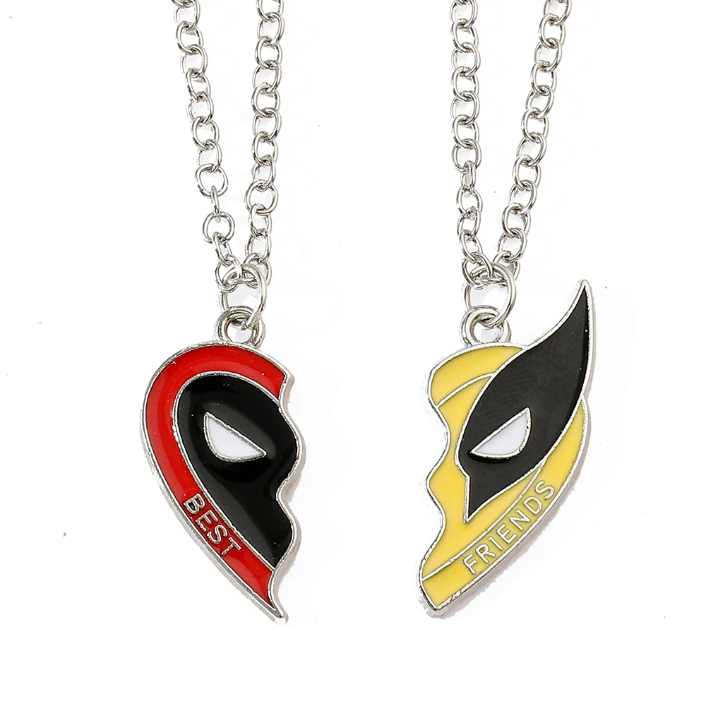 2pcs Deadpool & Wolverine Necklace Keychain Best Friends Set Split Heart Matching Pendant Keychain for Fans Accessories Gift