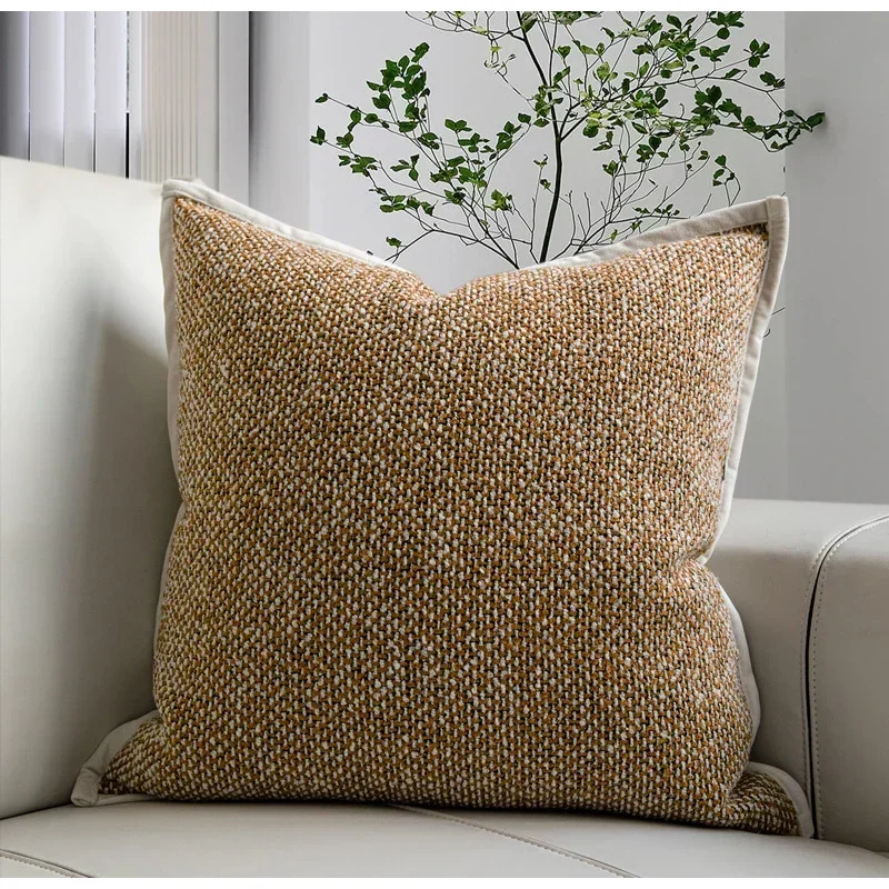 Orange Beige Jute Linen Texture Pillow Case Vintage Boho Home Décor Modern Farmhouse Bohemian Cushion Cover 45x45cm