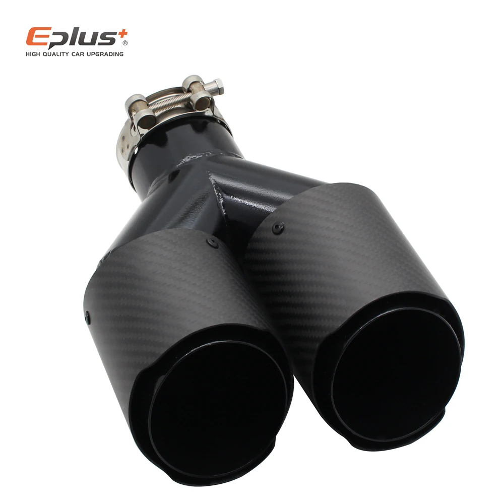 

EPLUS Car Carbon Fiber Matte Muffler Tip Y Shape Double Exit Exhaust Pipe Mufflers Nozzle Decoration Universal Stainless Black