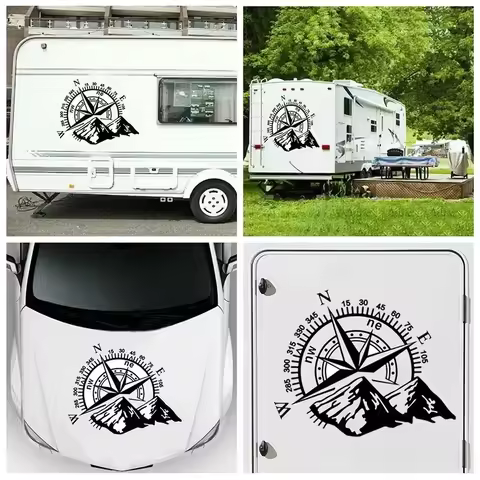 1Pcs Car Bonnet Side Stickers Van Decal Mountain Compass Large Vinyl 50*60cm Machine Cover Door Sticker For Camper Caravan