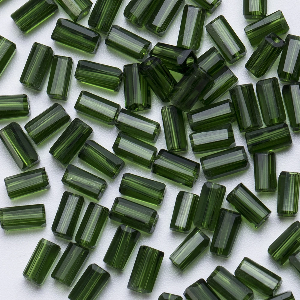 98 Uds. Cuentas sueltas rectangulares de vidrio verde de 2x4mm, accesorios de joyería hechos a mano DIY
