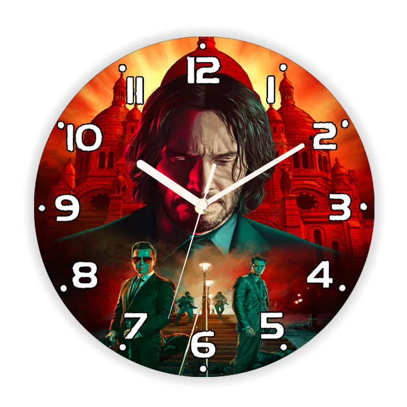 Reloj de pared con póster de Keanu Reeves para sala de estar, película de acción, dormitorio, cocina, reloj de pared grande, accesorios de decoración del hogar, regalo de seguidor